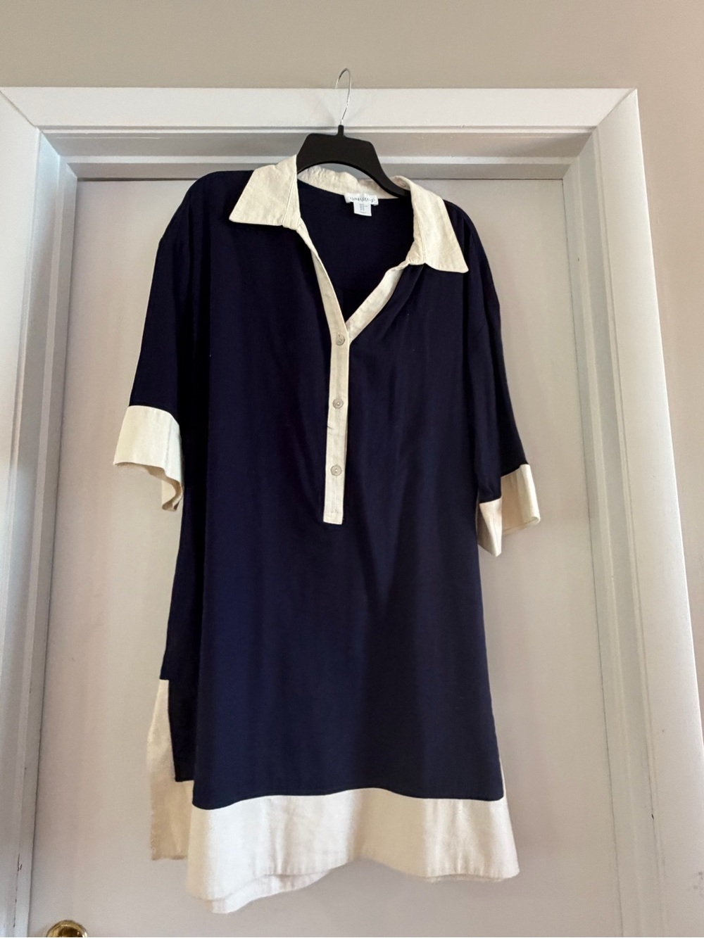Cynthia Rowley XL navy ivory color block tunic shirt  dress